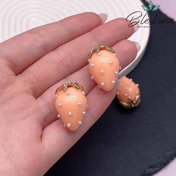 25*17 мм Цвет золото, Подвеска клубничка оранжевая