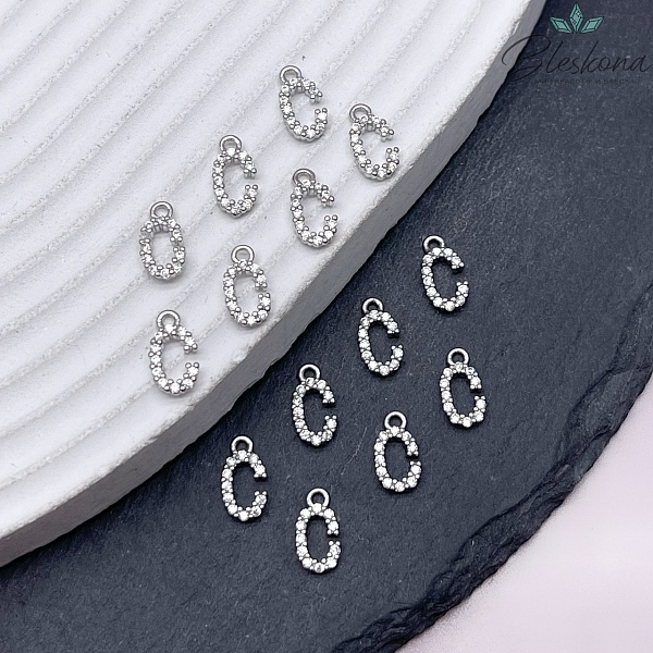 9,4 мм Цвет серебро, Буква С цирконы 