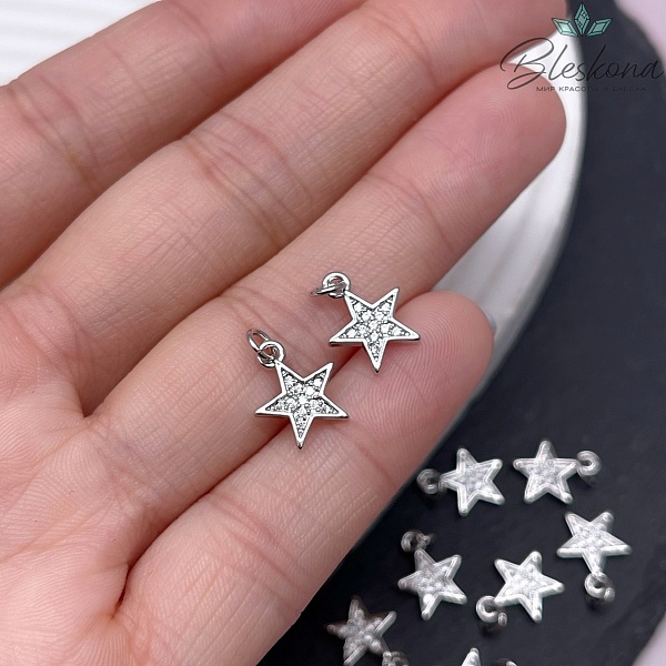 11,5*9,5 мм Цвет серебро, Подвеска Звезда цирконы 
