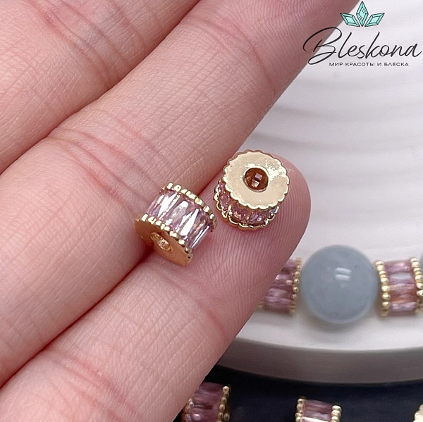 7*5 мм Цвет серебро, Бусина - разделитель розовый циркон