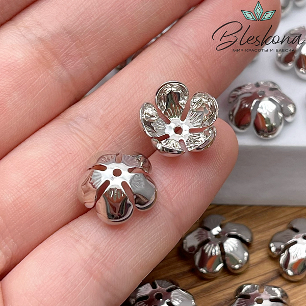 13*6 мм Цвет серебро, Шапочка цветок гладкий