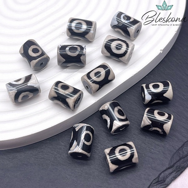 Бусина Дзи 3 глаза черно-белый бочонок №1 10*14 мм