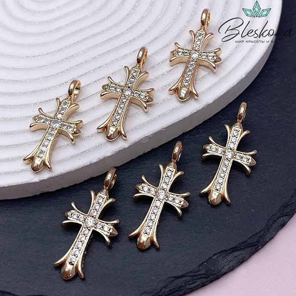 38,5*19 мм Цвет золото, Подвеска крест цирконы