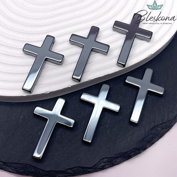 Подвеска крест гладкий Гематин 36*24 мм