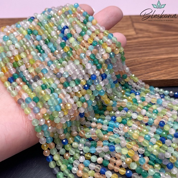 Кошачий глаз микс микроогранка (имитация) 4 мм