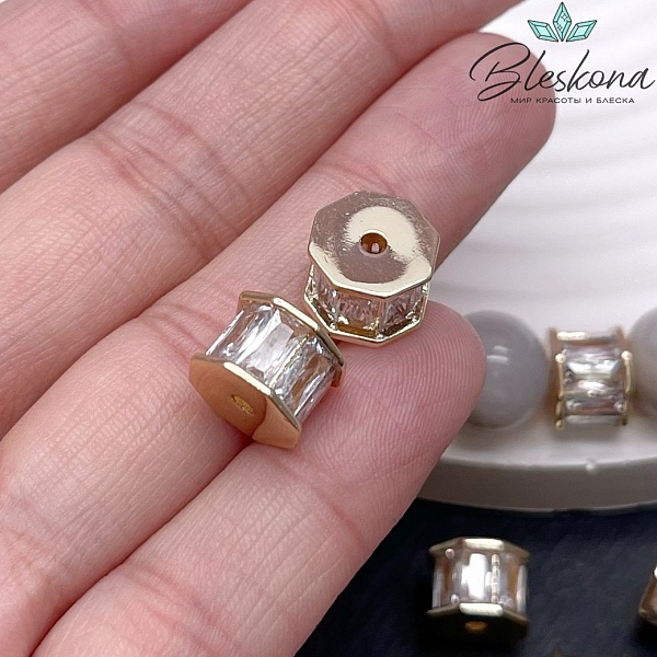 10,5*7,5 мм Цвет золото, Бусина цилиндр цирконы 