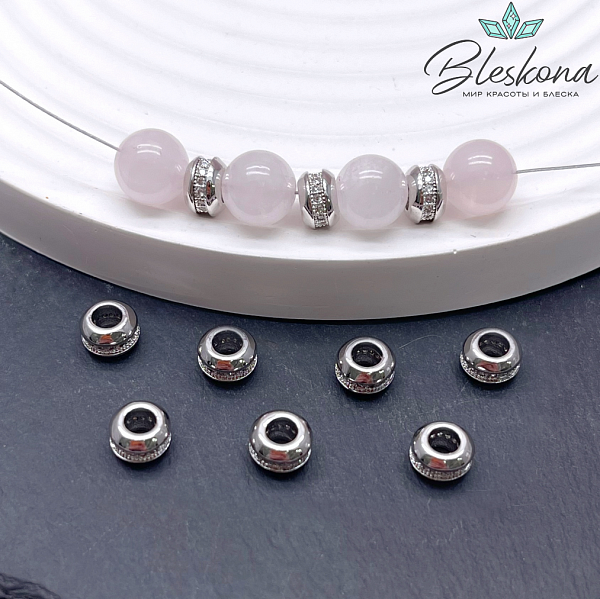 4*6 мм Цвет серебро, Бусина - разделитель цирконы  