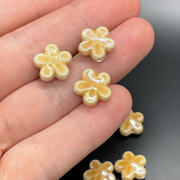 11 мм Бусина цветок, керамика цвет коричневый