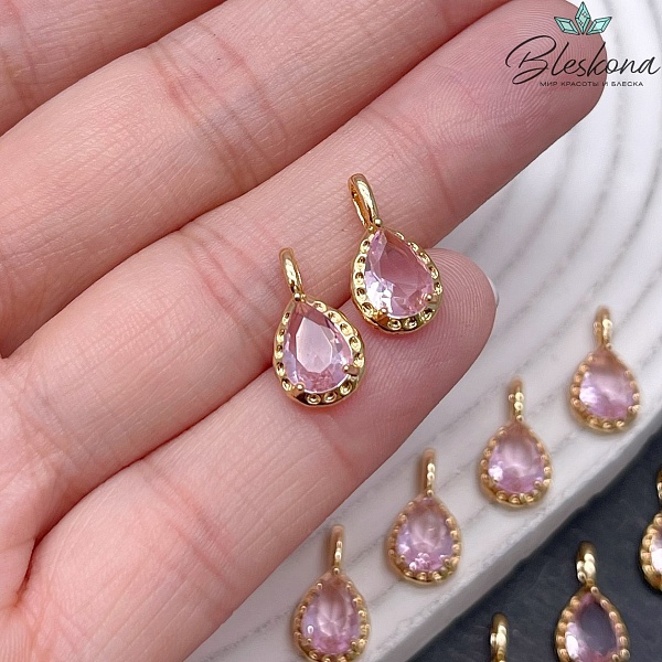 15,4*8,2 мм Цвет золото, Подвеска капля с розовым цирконом 