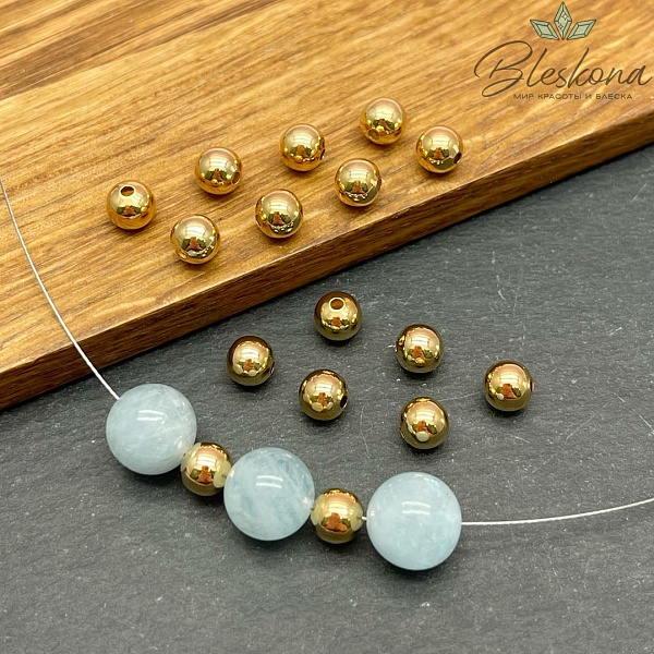 6 мм Цвет золото, Бусина гладкая