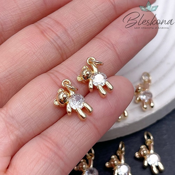 14*9 мм Цвет золото, Подвеска Мишка с цирконом