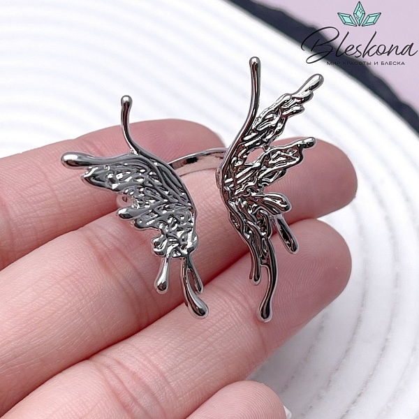 20 мм Цвет серебро, Кольцо безразмерное крылья бабочки 