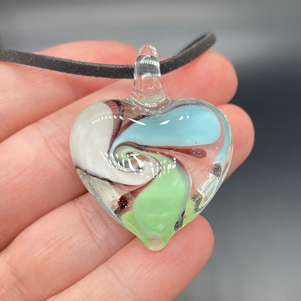 31*38мм, Подвеска сердце зелено-голубой рисунок