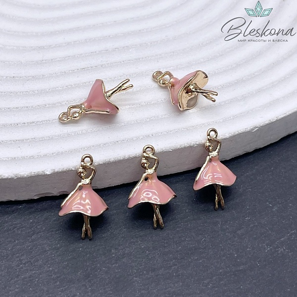 19,5*12 мм Цвет золото, Подвеска балерина розовая эмаль