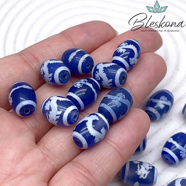 Бусина Дзи Дракон бело-синий бочонок 10*14 мм