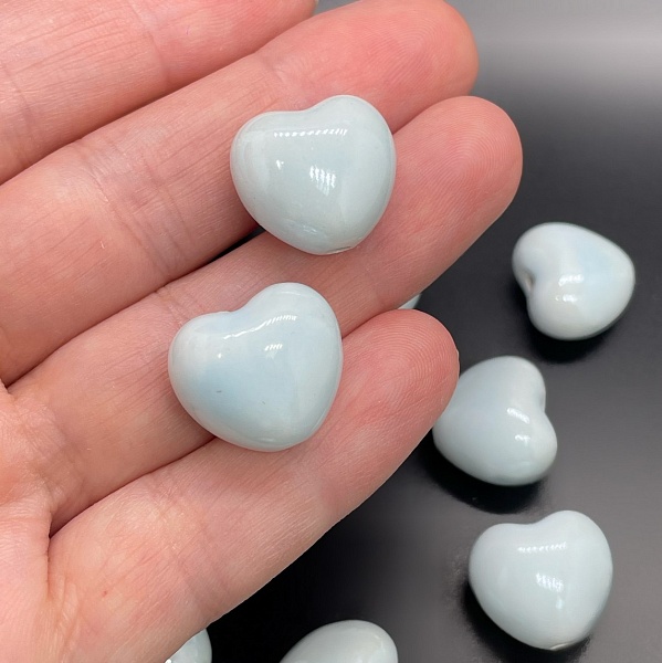 17 мм Бусина сердце, керамика цвет голубой