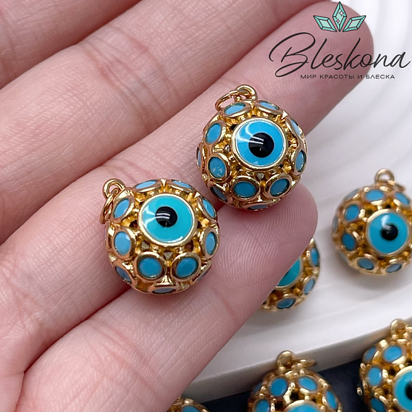 16,6*14,5 мм Цвет золото, Подвеска Шар глаз голубое стекло