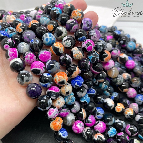 Агат черный микс цветные разводы (имитация) 10 мм