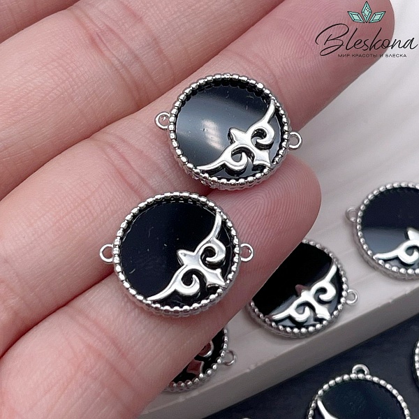 18*15 мм Цвет серебро, Коннектор черная керамика Этно №23