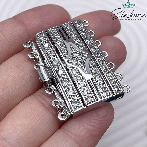 28,5*36,4 мм Цвет серебро, Замок защелка прямоугольник цирконы