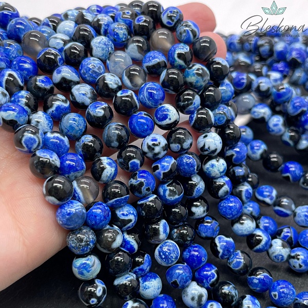 Агат черный синие разводы (имитация) 8 мм