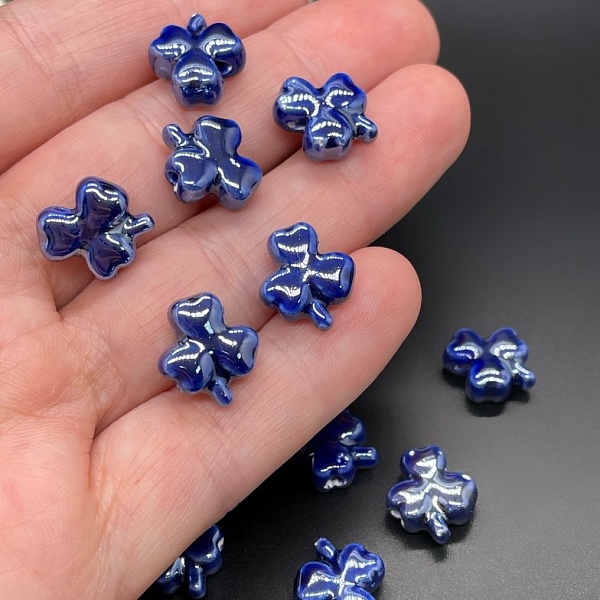 11,5*13 мм Бусина Клевер, керамика цвет синий
