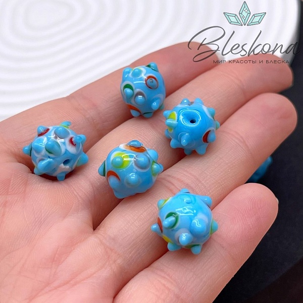 11*14 мм Бусина шар голубой пупырчатый