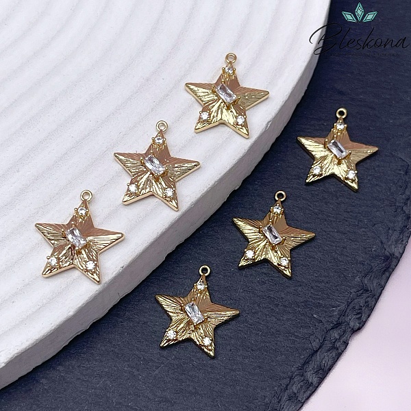15*17мм Цвет золото, Подвеска Звезда полосы цирконы 