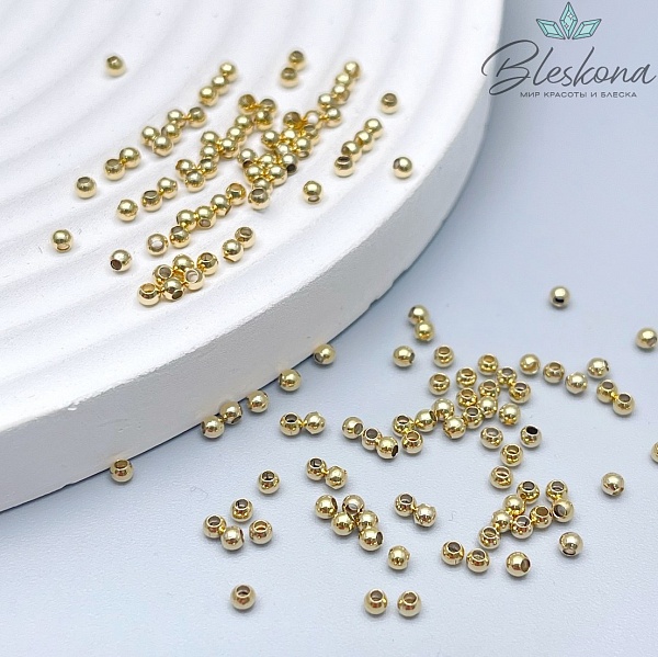 2мм Бусина гладкая Люкс, цвет золото, уп.3 грамм