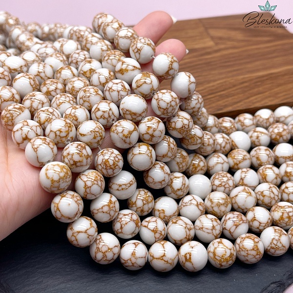 Варисцит белый с коричневым узором 12 мм (имитация)