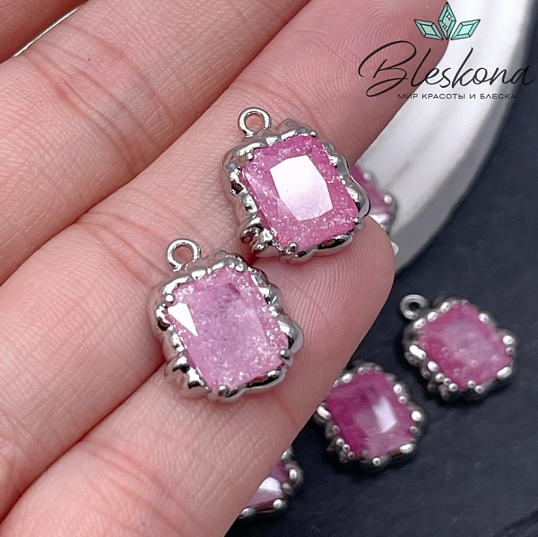 12,7*16мм цвет серебро Подвеска фуксия сахарное стекло 