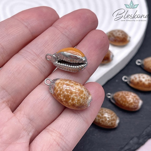 12,5*21 мм, Цвет серебро, Подвеска ракушка Каури