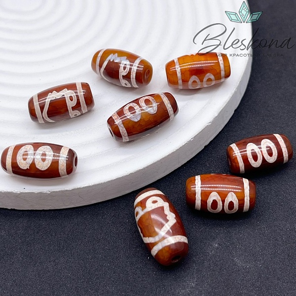 Бусина Дзи 2 глаза бело-коричневый бочонок 20*11мм