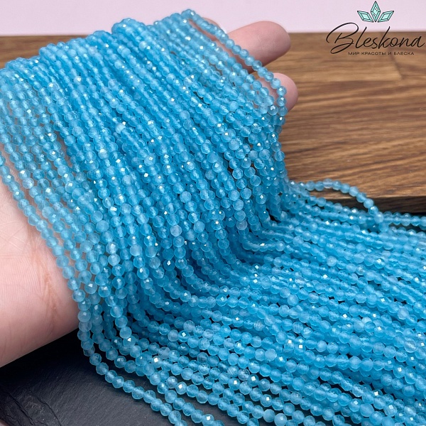 Кошачий глаз ярко-голубой микроогранка (имитация) 3 мм