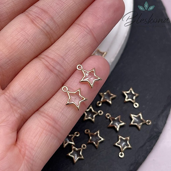 9 мм, Подвеска звезда прозрачная , цвет золото