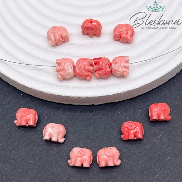 Бусина Слоник розовый 7*10 мм (имитация коралла)