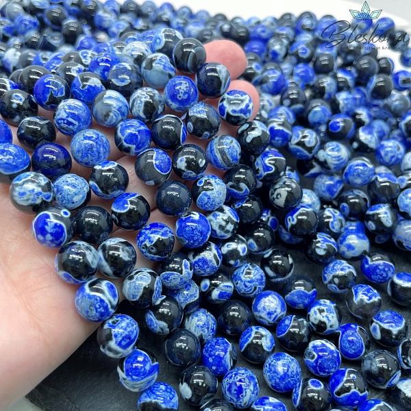 Агат черный синие разводы (имитация) 10 мм