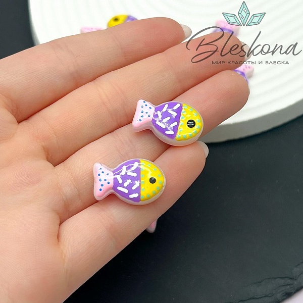 20*12 мм  Бусина рыбка сиреневая