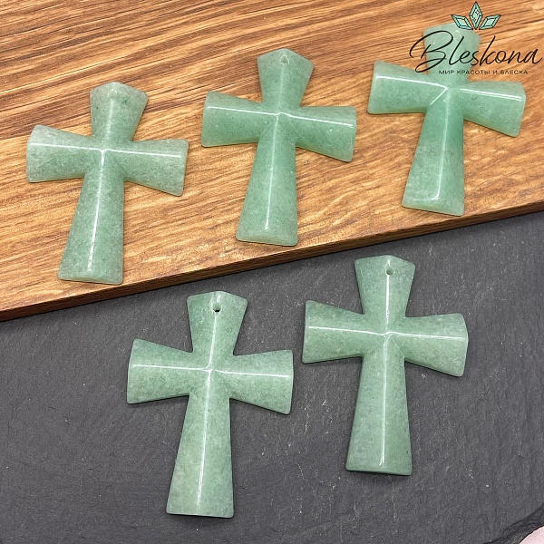 Подвеска крест Авантюрин зеленый 47*36 мм