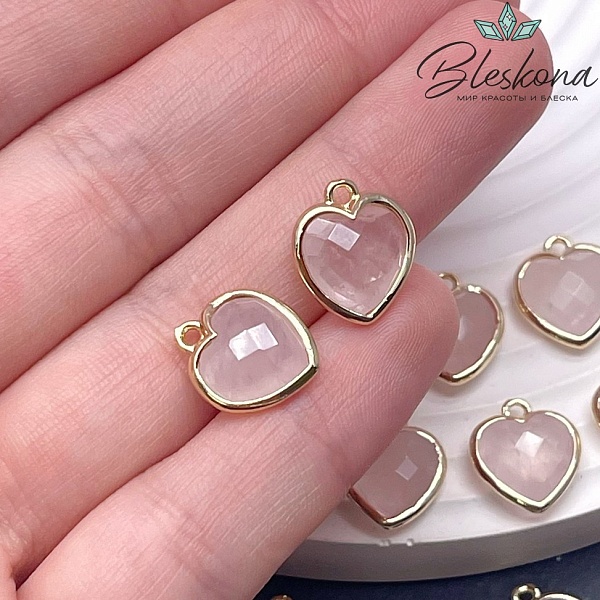 12*13мм,Цвет золото,Подвеска Сердце Розовый кварц огранка