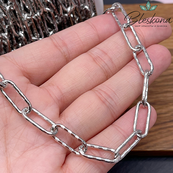 Цепь №75 цвет серебро, рифленое 12*4 мм