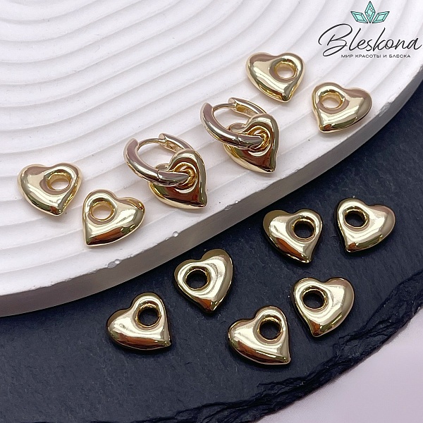12,5 мм Цвет золото, Подвеска сердце-бублик объемный