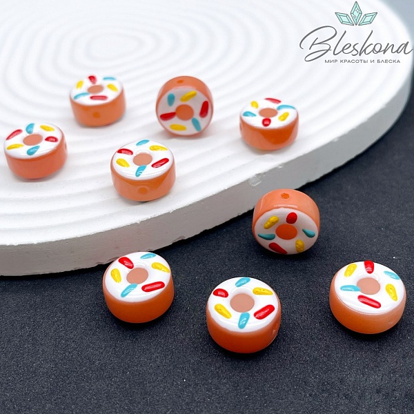 8*15 мм Бусина пончик коричневый посыпка