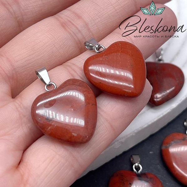 22*20 мм Цвет серебро, Подвеска Сердце Яшма Красная
