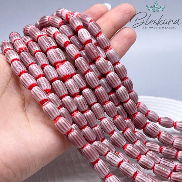 Муранское стекло бочата красно- лиловые, полосы 11*8 мм