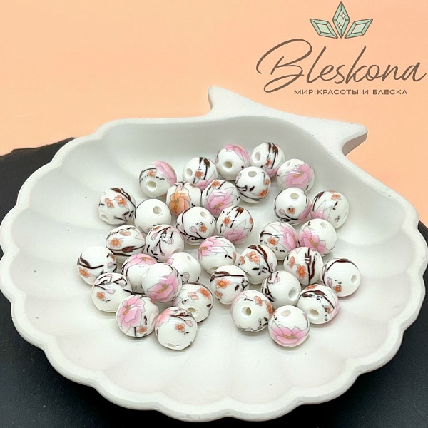 10 мм Керамика Бусина роспись гжель №25 (штучно)