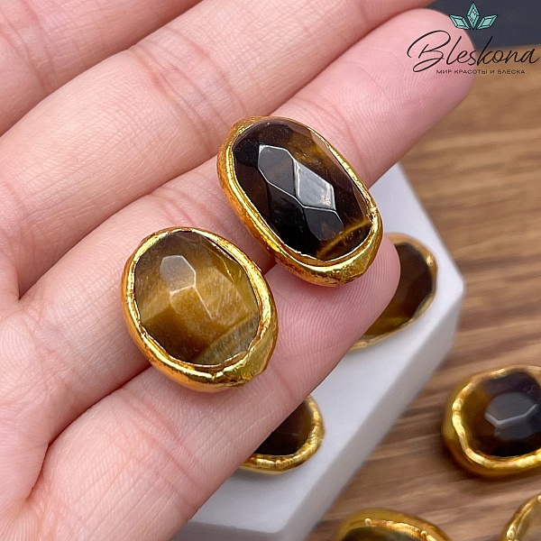 19*15 мм Цвет золото, Бусина Тигровый Глаз в обрамлении