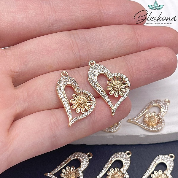 25*16 мм Цвет золото, Подвеска сердце цветок WX18222