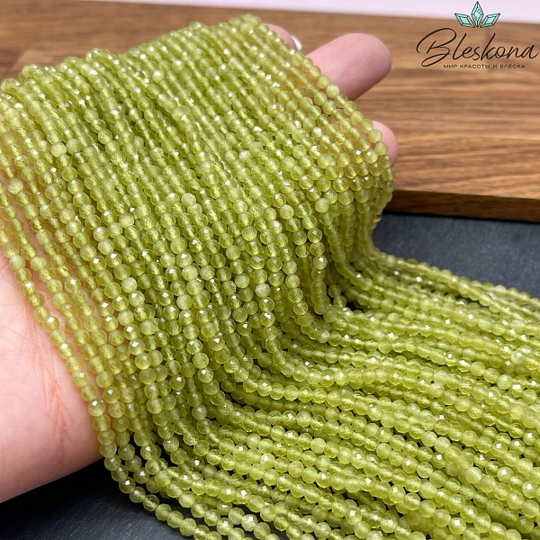 Кошачий глаз оливковый микроогранка (имитация) 3 мм