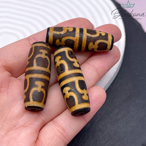 Бусина Дзи 6 Нектарных сосудов Изобилия темно-коричневый бочонок 40*14 мм